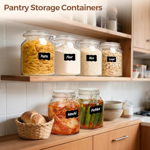 ComSaf Glass Pantry Jars with Airtight Lids 0.7 Gallon 2 Pack Wide