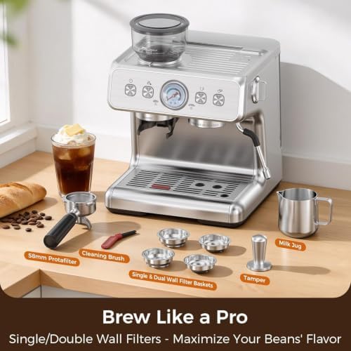 Electactic Espresso Machine with Grinder, 20 Bar