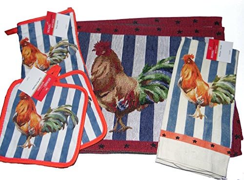 NG 6 Piece Rooster Country Stripe Design Kitchen Set with 2