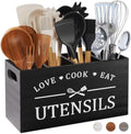Extra Large Black Wooden Cooking Utensil Holder for Kitchen Countertop