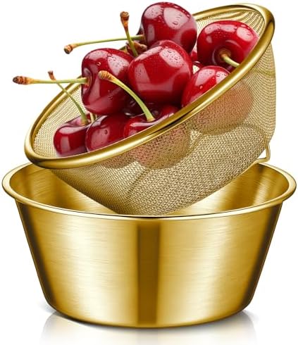 Baderke 2 Pcs Strainer Bowl Set, 304 Stainless Steel,6.3 x 2.76 Inches