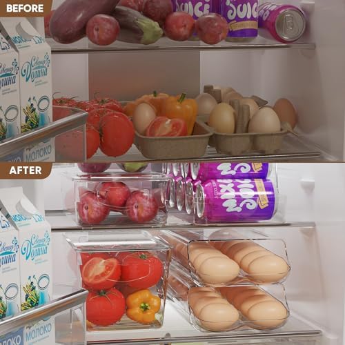 theaoo Egg Holder for Fridge, Automatic Rolling Egg Container, Clear