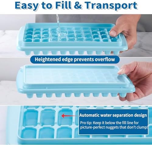 2Pack Ice Cube Tray with Lid and Bin for Freezer, Easy Release 55 Mini