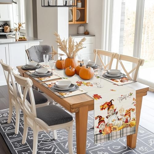 Bonhause Gnomes Pumpkins Fall Placemats Set of 4, 12x18 Inch Autumn
