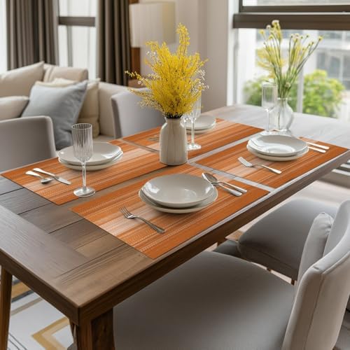 Artoid Mode Orange Stripe Thanksgiving Fall Vinyl Placemats Set of