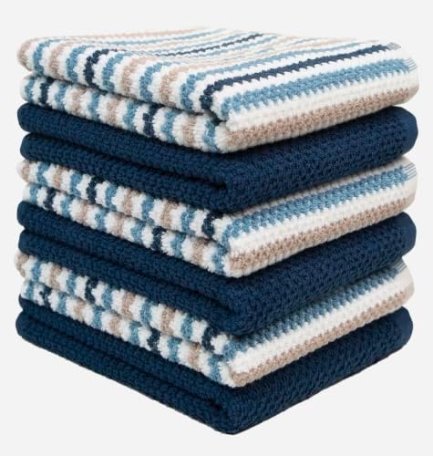 Bumble Kitchen Towels 6 Pack 100% Cotton 16"x26" - Blue Wide Stripe