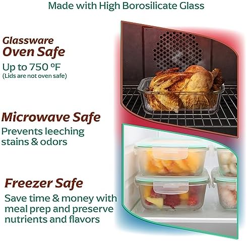 Fusion Gourmet - 8 Pack 35 oz Glass Containers - Airtight, Microwave