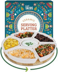 Ceramic Taco Lazy Susan, Taco Serving Platter, 6 Bowls, 10.2 in
