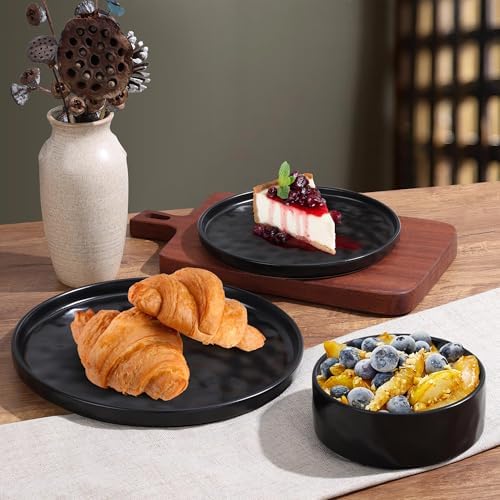 LIANYU 12 Pieces Stoneware Dinnerware Set for 4, Obsidian Matte Black