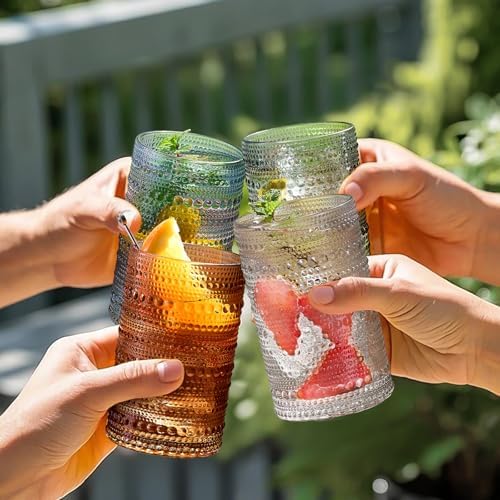 Colored Hobnail Drinking Glasses Set of 6, 12oz Vintage Kitchen