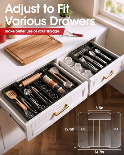 Aujen Silverware Drawer Organizer, Adjustable Utensil Cutlery Tray