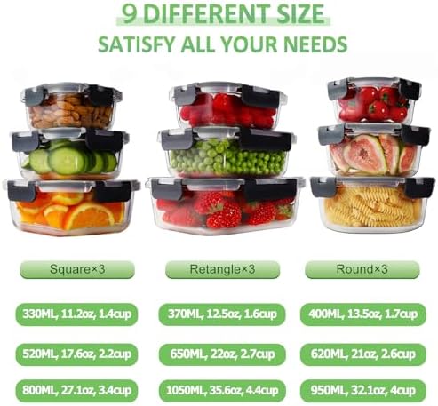 18-Piece Glass Food Storage Containers with Snap-Locking Lids