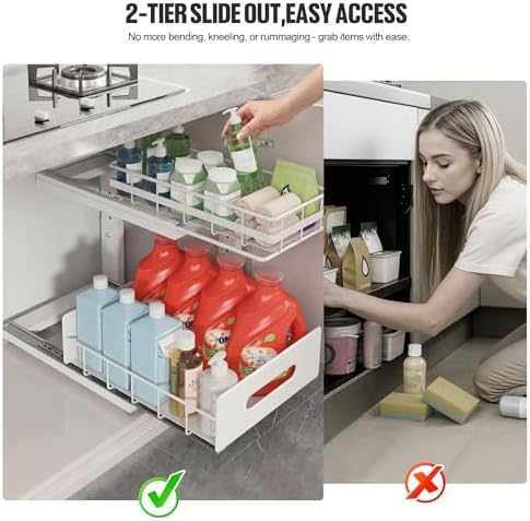 Under Sink Organizer Upgrade To Professional Rails,2-Tier Dual Pull