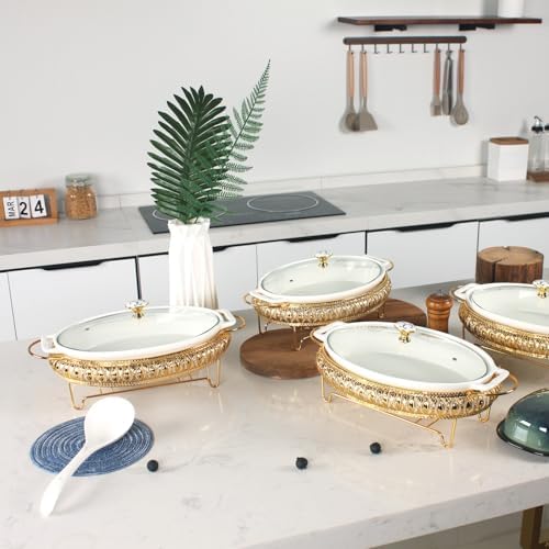 11.4" x 8" Ceramic Oval Casserole with Glass Lid, Set of 4