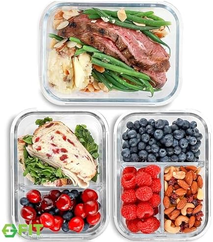 Glass Meal Prep Containers, 35 oz, 3 Pack