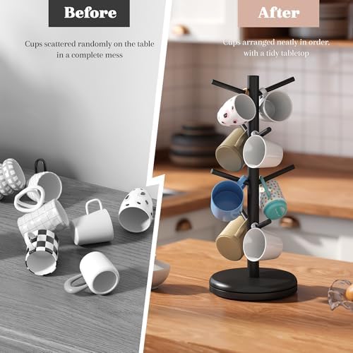 STDDRE Mug Holder Tree 360° Rotated Mug Tree Coffee Cup Holder Bamboo