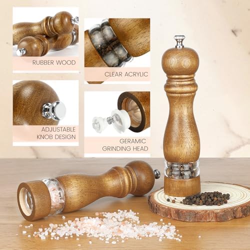 8 Inch Wooden Salt and Pepper Grinder Set, 2-Piece