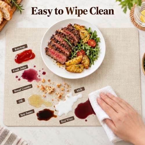 Placemats Set of 6 with Napkins and Rings - Washable Faux Leather