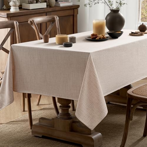 MIULEE Linen Textured Rectangle Tablecloth 60 x 84 Inch Natural Beige