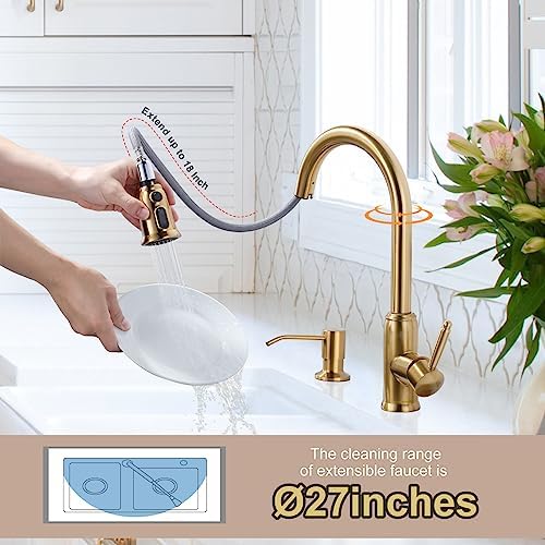WOWOW Gold Kitchen Faucet with Soap Dispenser