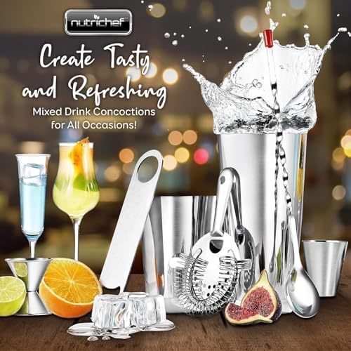 NutriChef Mixology Bartender Cocktail Shaker Set - Includes 15 & 30 oz