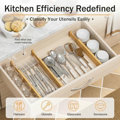 FUSHITON Bamboo Drawer Dividers 17"-22" Adjustable Expandable Drawer