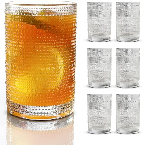 Hobnail Drinking Glasses, Vintage Glassware Set of 6, Vintage Drinking