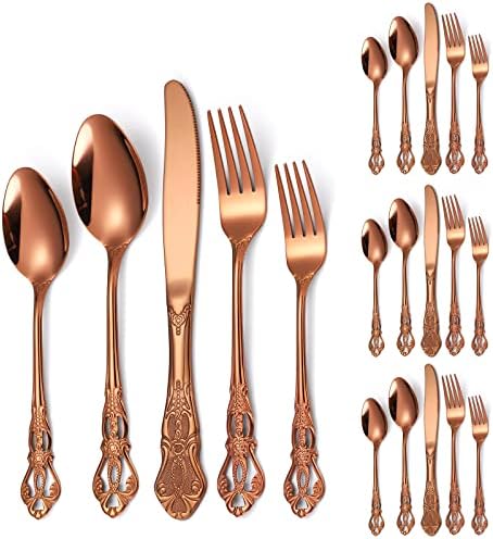 Royal Flatware Set for 4 Copper/Rose Gold Silverware Stainless Steel