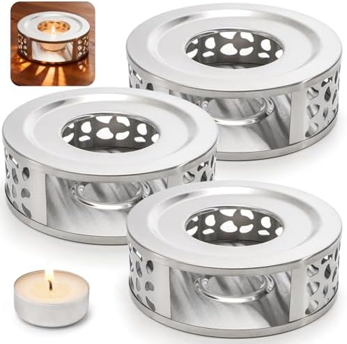 Coloch 3 Pack Teapot Warmer, Stainless Steel Tea Warmer with Tealight