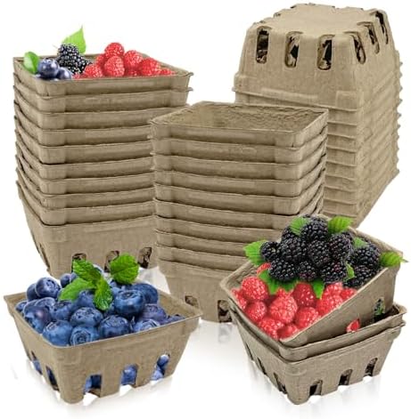 Rainmae 30 Pack Natural Pulp Fiber Berry Basket, Molded Berry Basket