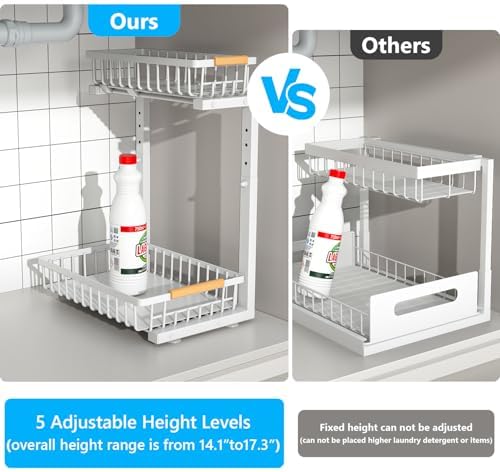 Merrylun Adjustable Height Under Sink Organizer, White