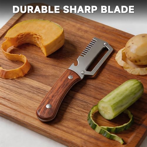 2026 Upgrade Multifunctional Stainless Steel Peeler,2Pcs Wooden handle