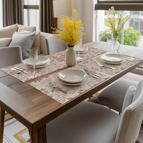 Artoid Mode Maple Leaves Fall Vinyl Placemats Set of 4, Wipeable
