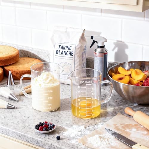BCnmviku Graduated Glass Measuring Cup 16Oz/2Cups/500ml Easy to Read