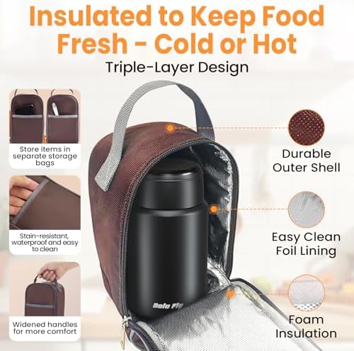 Insulated Food Jar Stainless Steel 2 Pack for Work & Travel Black