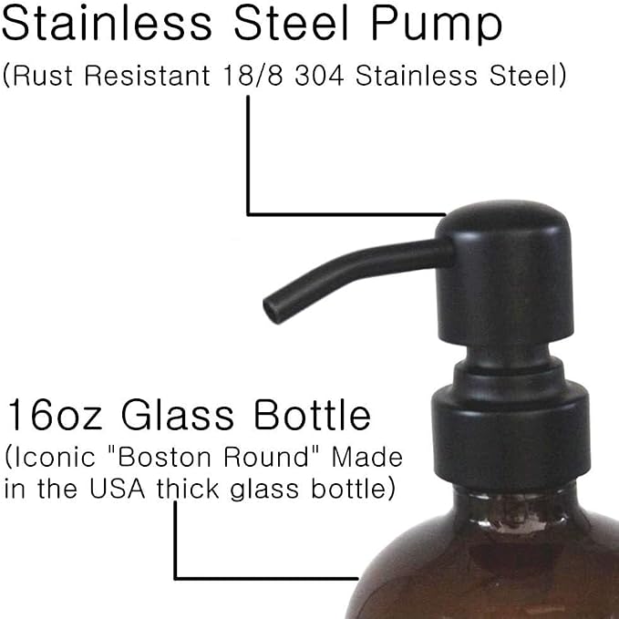 2 Pack Thick Amber Glass Pint Jar Soap Dispenser - Image 3