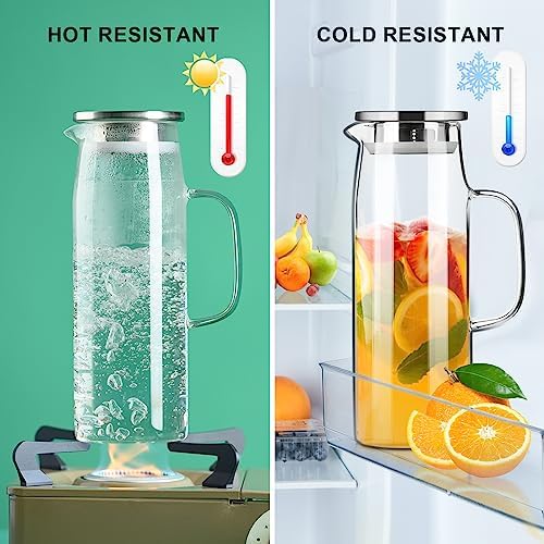 PARACITY Glass Pitcher with Lid and Spout 50oz/ 1.5L, Hot/Cold Water