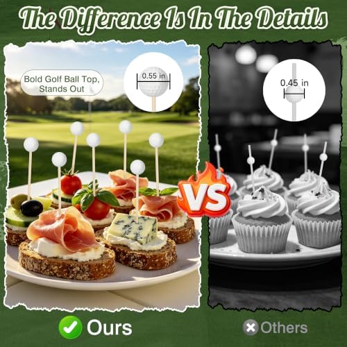 100 Golf Ball Cocktail Picks, 4.9 in Fancy Toothpicks for Appetizers