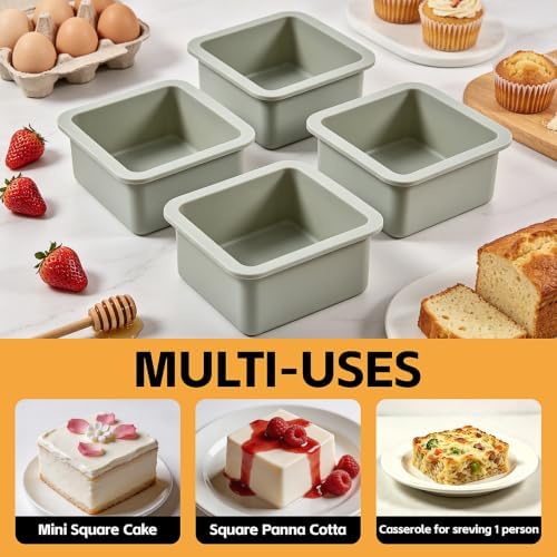Silicone Square Molds, 4 Pack Silicone Square Cake Pans, 4 Inch
