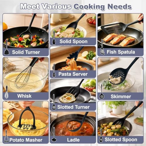 Silicone Cooking Utensils Set, 10-Piece, Black