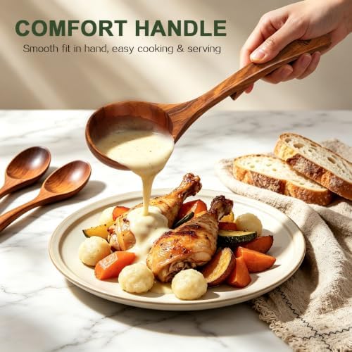 Teak Wooden Ladle Set, 3-Piece