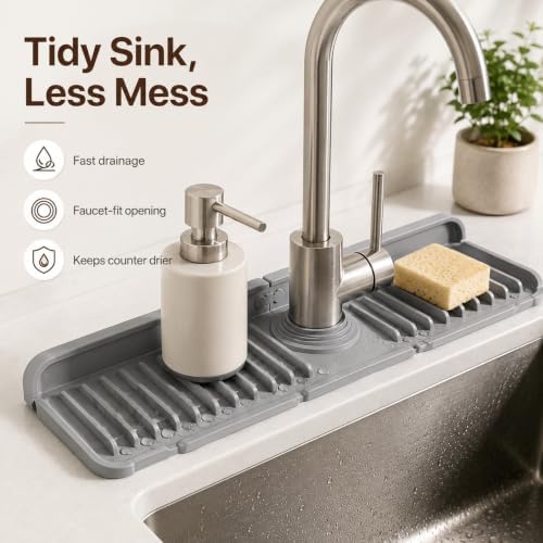 2 Pack Button Silicone Faucet Drain Mat Sink Splash Guard,Dark gray
