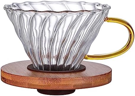 Gute Glass Pour Over Coffee Dripper 1-4 Cups with Bamboo Stand &