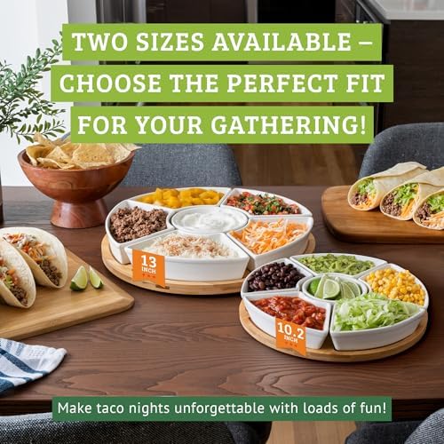 Ceramic Taco Lazy Susan, Taco Serving Platter, 6 Bowls, 10.2 in