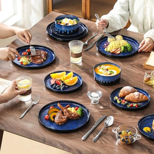 vancasso Starry Plates and Bowls Sets,12 Pieces Blue Dinnerware Sets