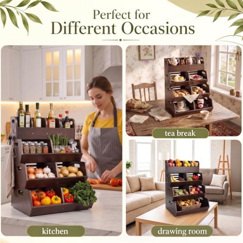 Wenqik 4 Tier 16'' Stackable Bamboo Pantry Storage Bins for Kitchen