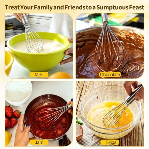 Ninsula 3 Pack Stainless Steel Whisk, 8" 10" 12" Thicken Heavy Duty