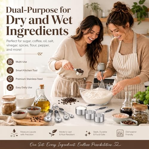 Magnetic Measuring Cups and Spoons Set - 304 Stainless Steel