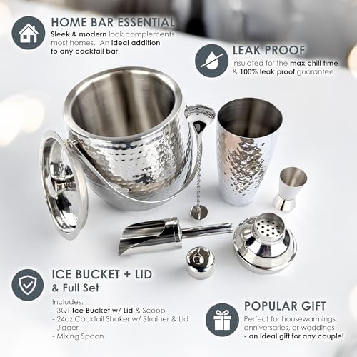 BREKX Insulated Ice Bucket for Cocktail Bar with Drink Shaker 5-Piece