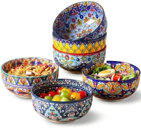 glowworm Cereal Bowls, 26 Oz Ceramic Soup Bowl Set of 6, Bohemian